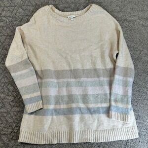 J Jill Striped Sweater Women's M‎ Cream Blue Gray Casual Long Sleeve Knit Top